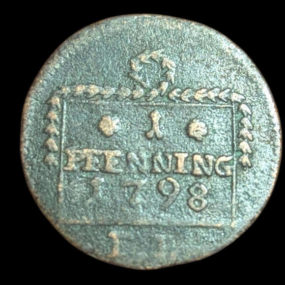 German States Rostock 1798, 1 pfennig old coin HIGH GRADE - Picture 2 of 3
